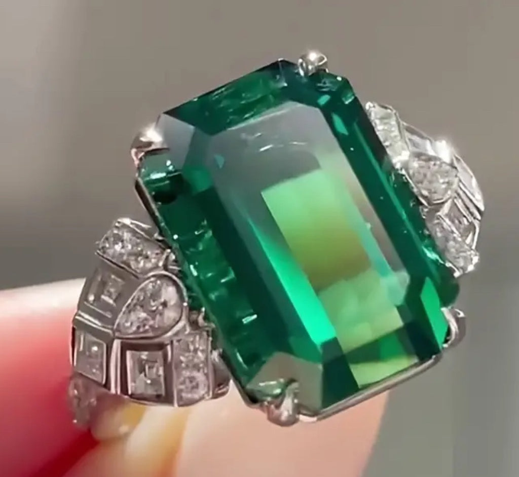 Bague émeraude zircone et diamant