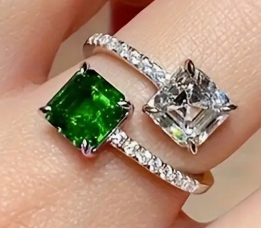 Zirconia green and white square ring