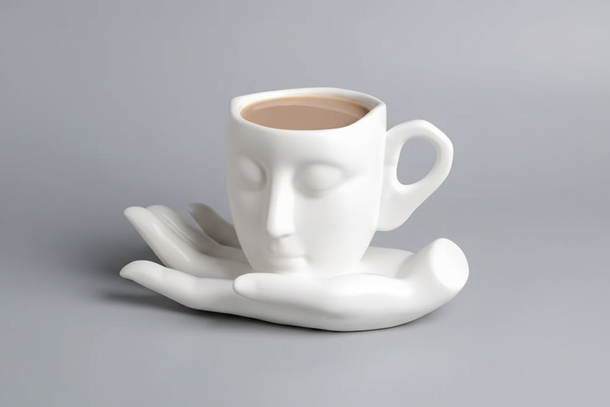 Face mug and hand saucer set