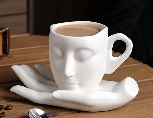 Face mug and hand saucer set