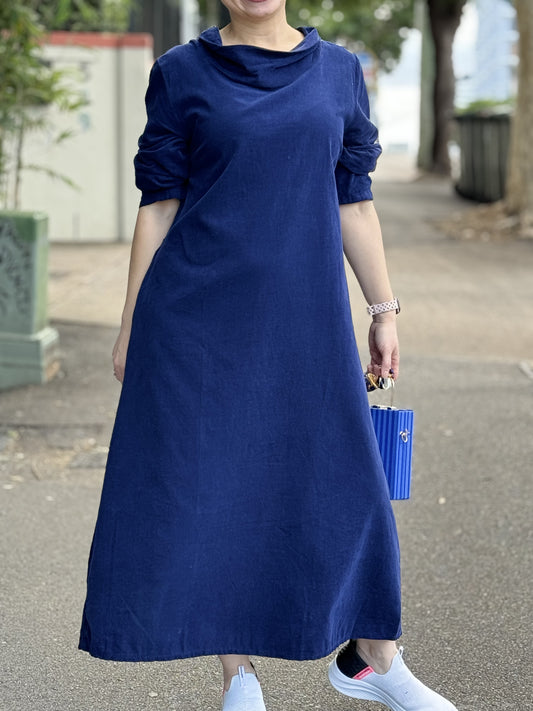 Blue corduroy long sleeve dress