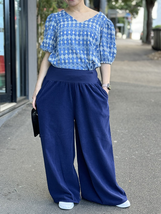 Blue corduroy wide leg pant