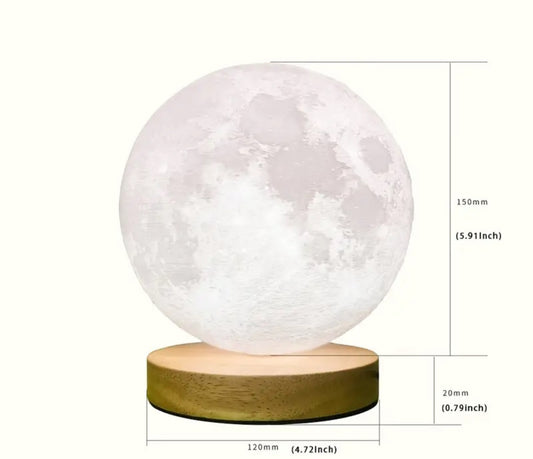 Rotating Moon Lamp on Wooden base