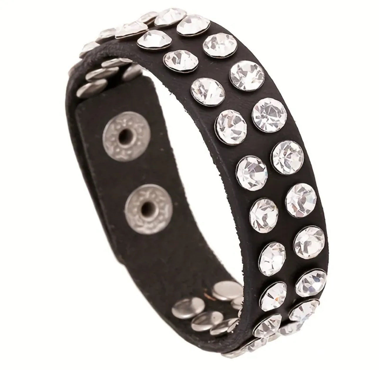 Black leather diamonte cuff