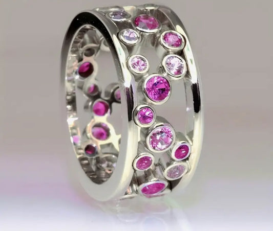 Pink zircon silver plated ring