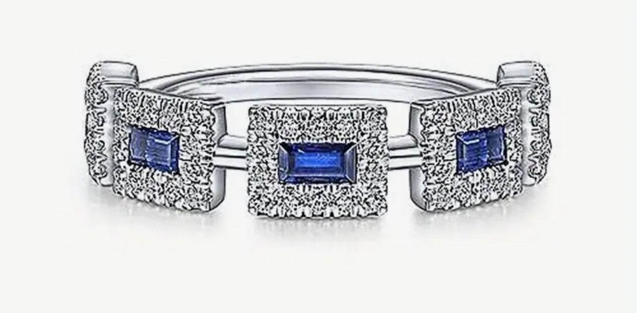 Silver plated Sapphire geometric ring