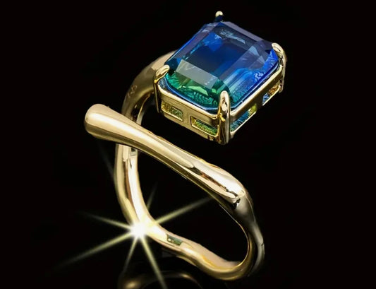 Men’s modern blue green zircon ring