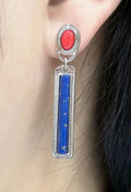 Boucles d'oreilles plaquées argent en lapis-lazuli naturel et agate