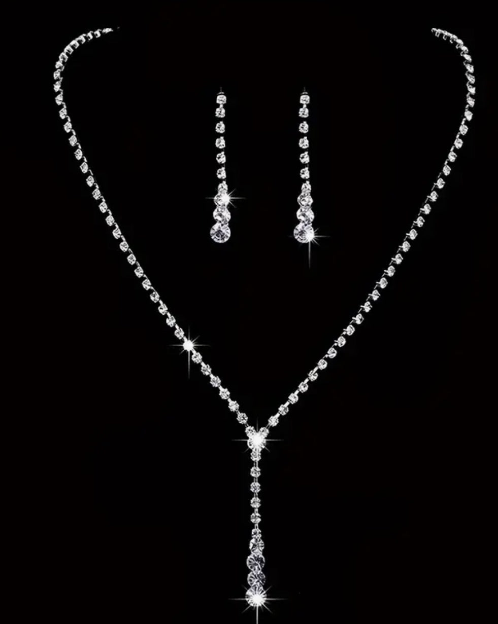 Set of diamonte earrings and necklace