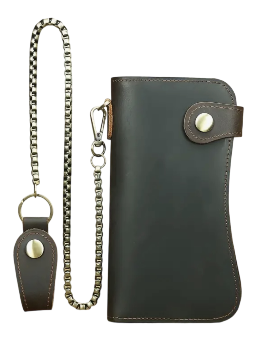 Genuine leather long wallet with chain