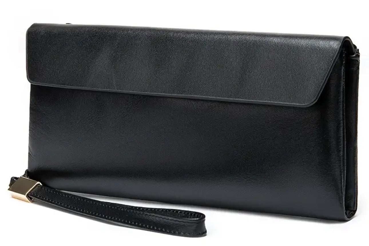 Black RFID blocking long mens  wallet