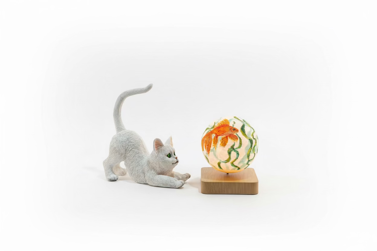 Curious Cat & Goldfish Levitating Lamp Set