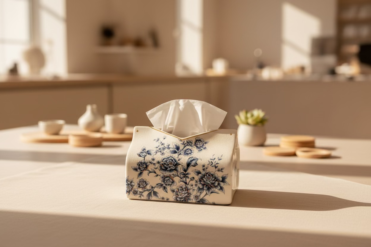 Blue Peony Ceramic Tissue Box