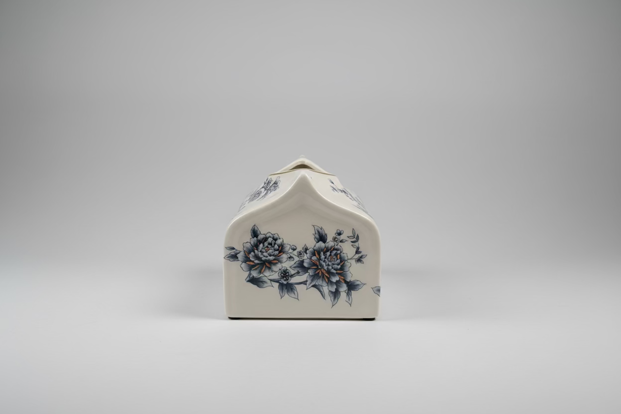 Blue Peony Ceramic Tissue Box