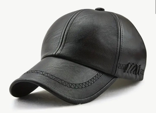 Leatherette baseball cap with side stitching