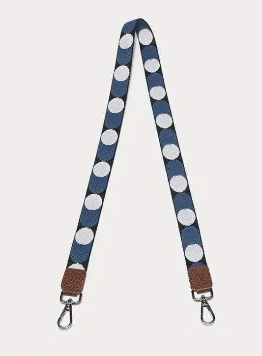 Blue and White Spotty bag straps