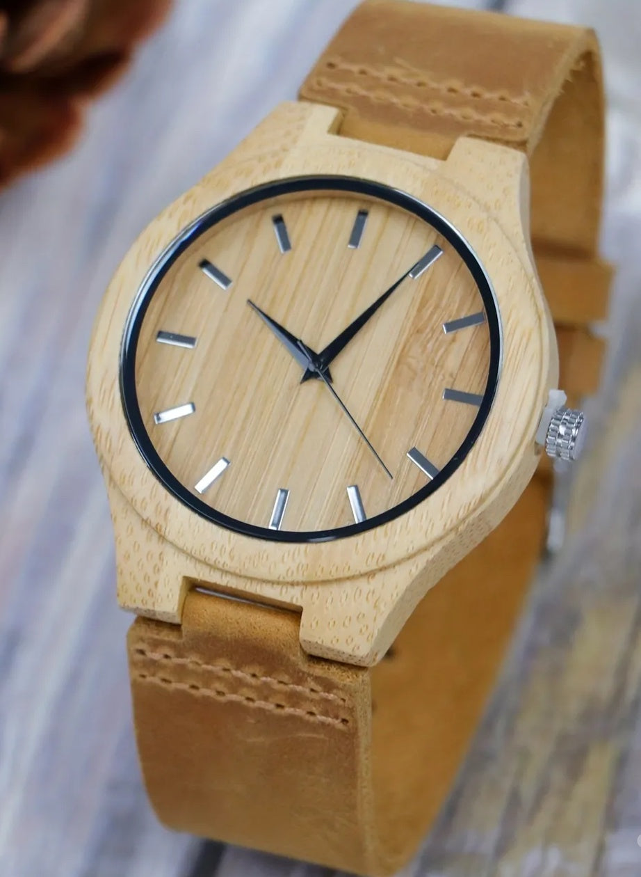 Bamboo & Genuine Leather Watch