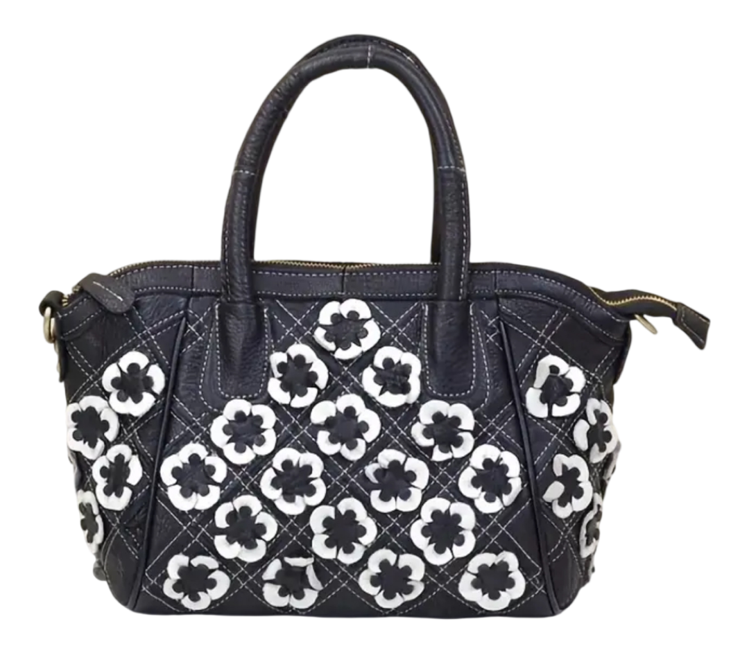 Genuine Leather Floral Handbag