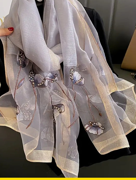 Silver Floral Evening Scarf