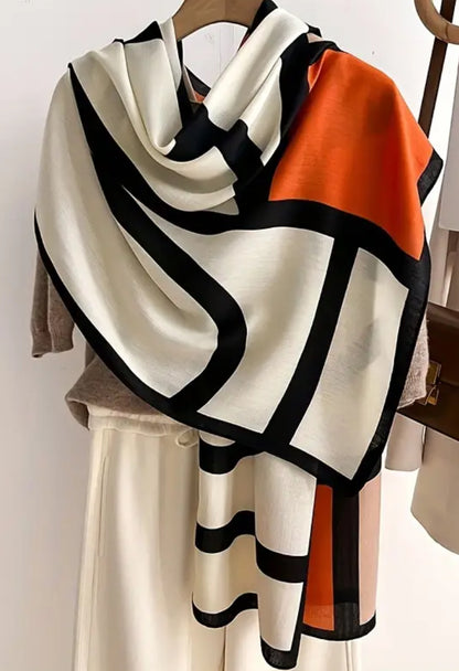 Geometric Modern Black, Beige and Orange Scarf