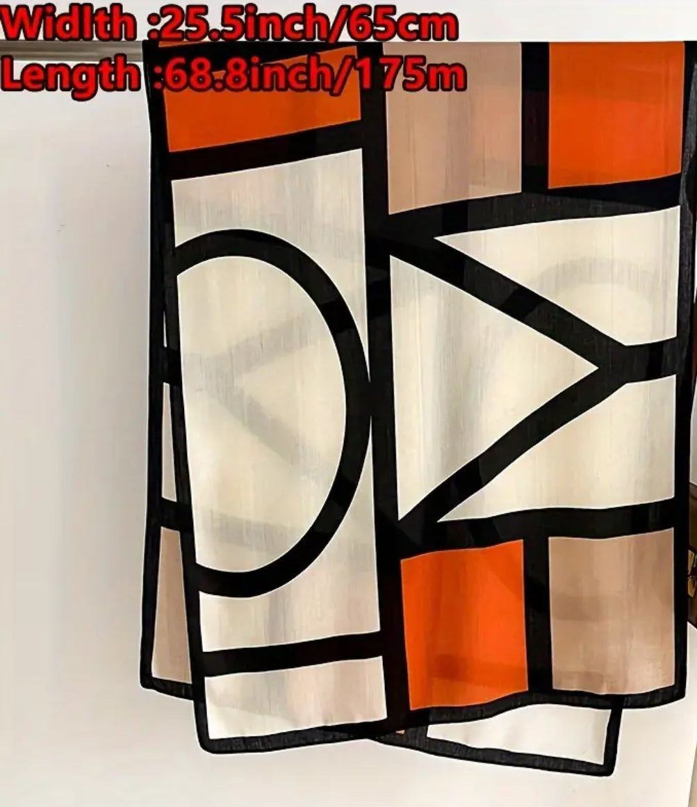 Écharpe géométrique moderne noire, beige et orange
