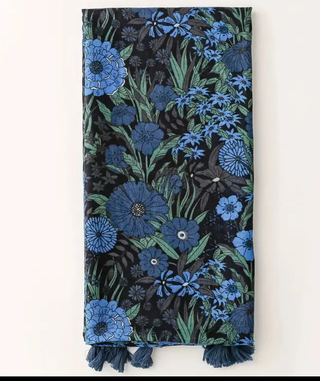 Écharpe légère à fleurs bleues et noires
