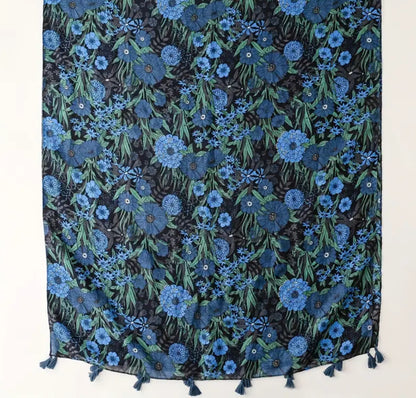 Lightweight Blu and black floral scarf