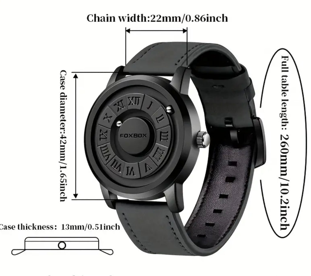 Montre en acier inoxydable à boules magnétiques noires