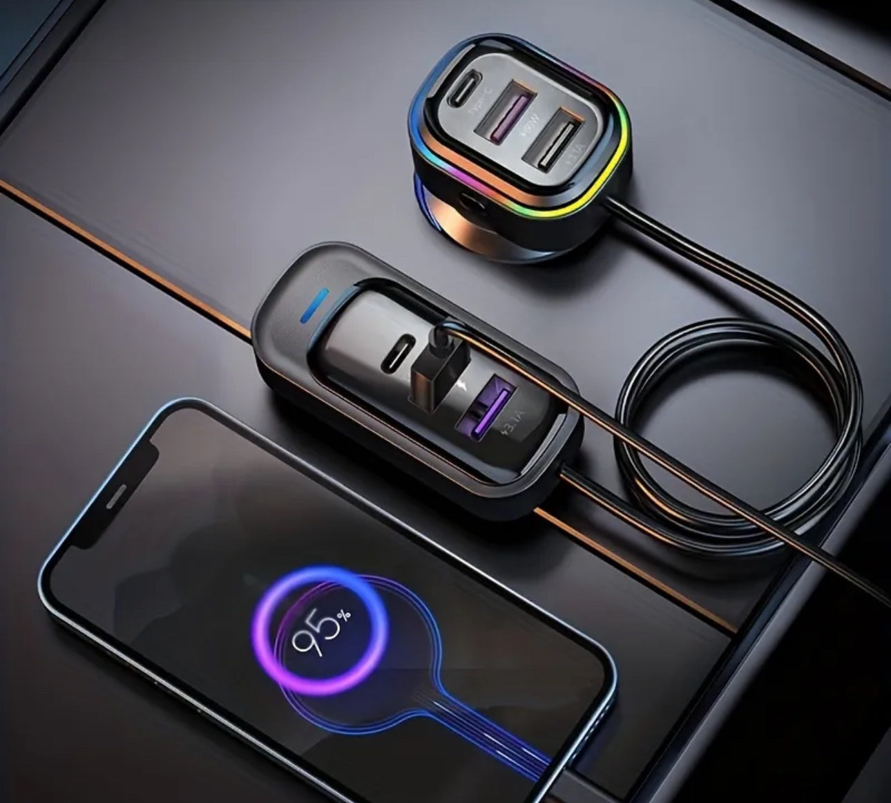 Car multiple USB Charging ports with extension cord