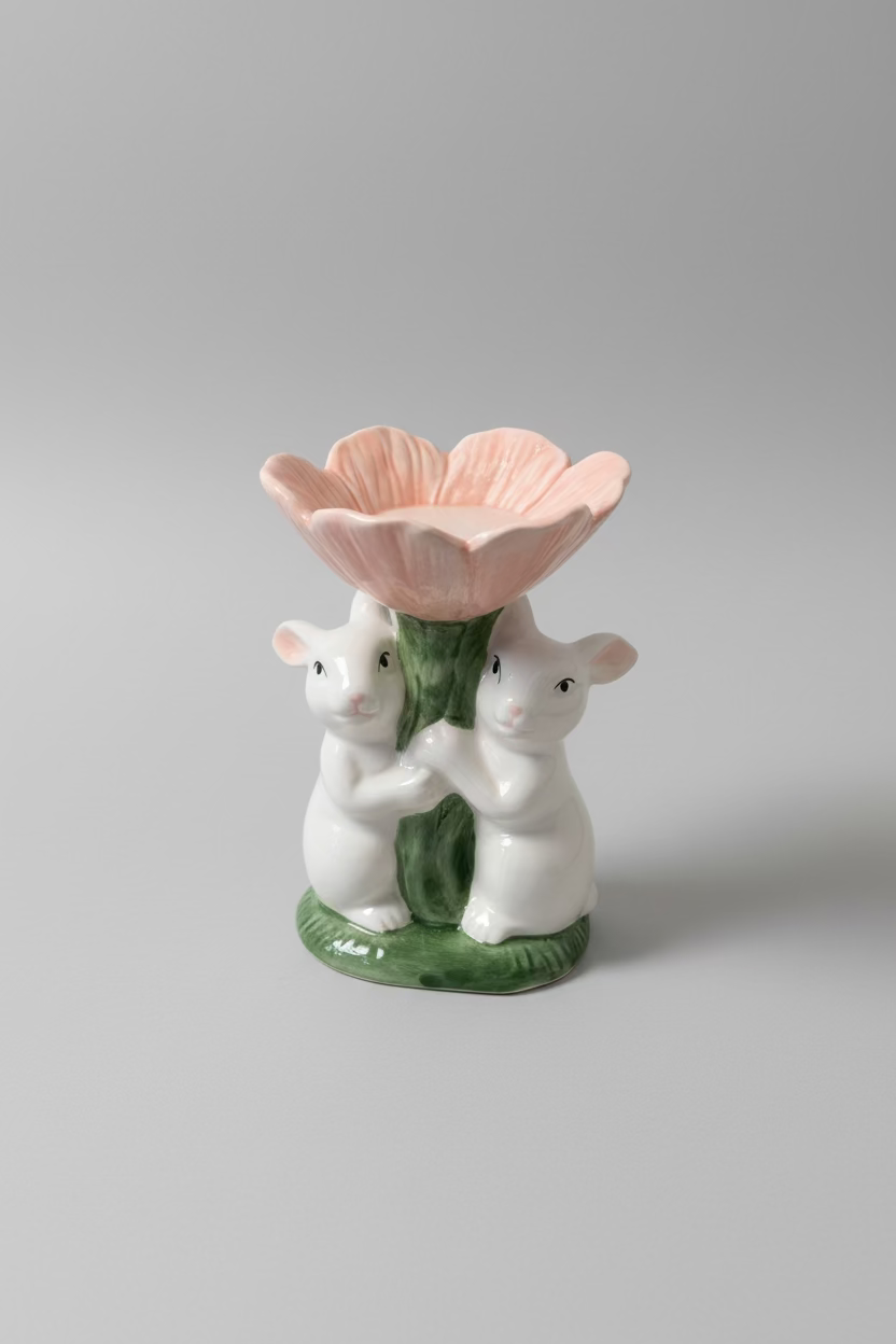 Double Bunny Ceramic Bloom Dish