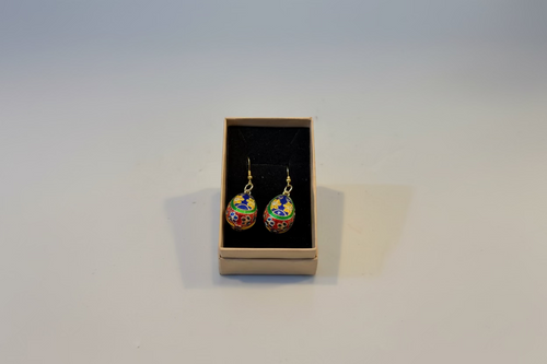 Floral Cloisonné Easter Egg Earrings – Sterling Silver or Gold Plated Silver Hooks