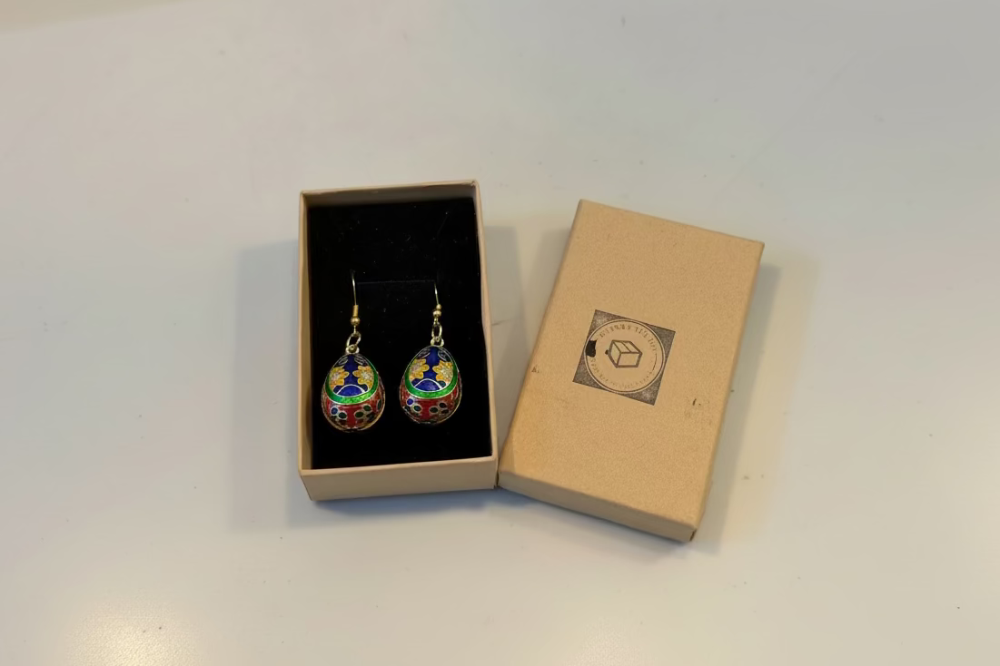 Floral Cloisonné Easter Egg Earrings – Sterling Silver or Gold Plated Silver Hooks
