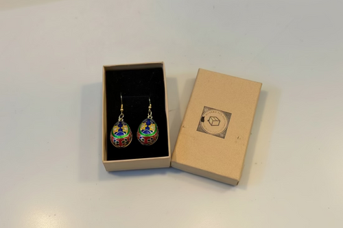 Floral Cloisonné Easter Egg Earrings – Sterling Silver or Gold Plated Silver Hooks