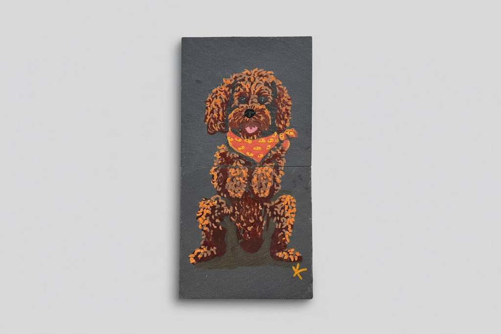 "The Poodle" Duo – Hand-Painted Stone Coaster Set by KAZZ