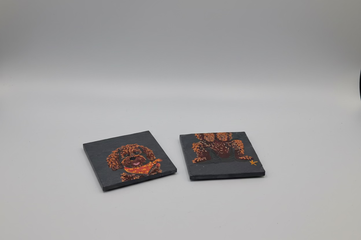 "The Poodle" Duo – Hand-Painted Stone Coaster Set by KAZZ