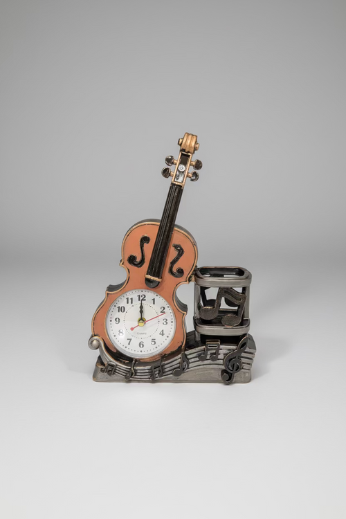 Vintage Violin Clock & Musical Stationery Holder