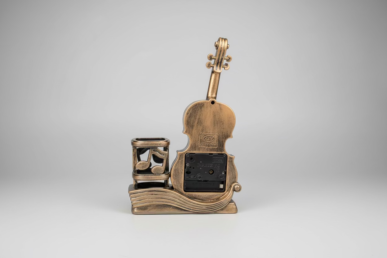 Vintage Violin Clock & Musical Stationery Holder