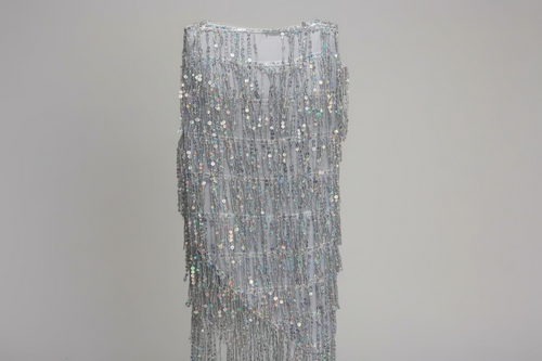 Silver Sequin Fringe Hip Scarf & Belly Dancing Skirt