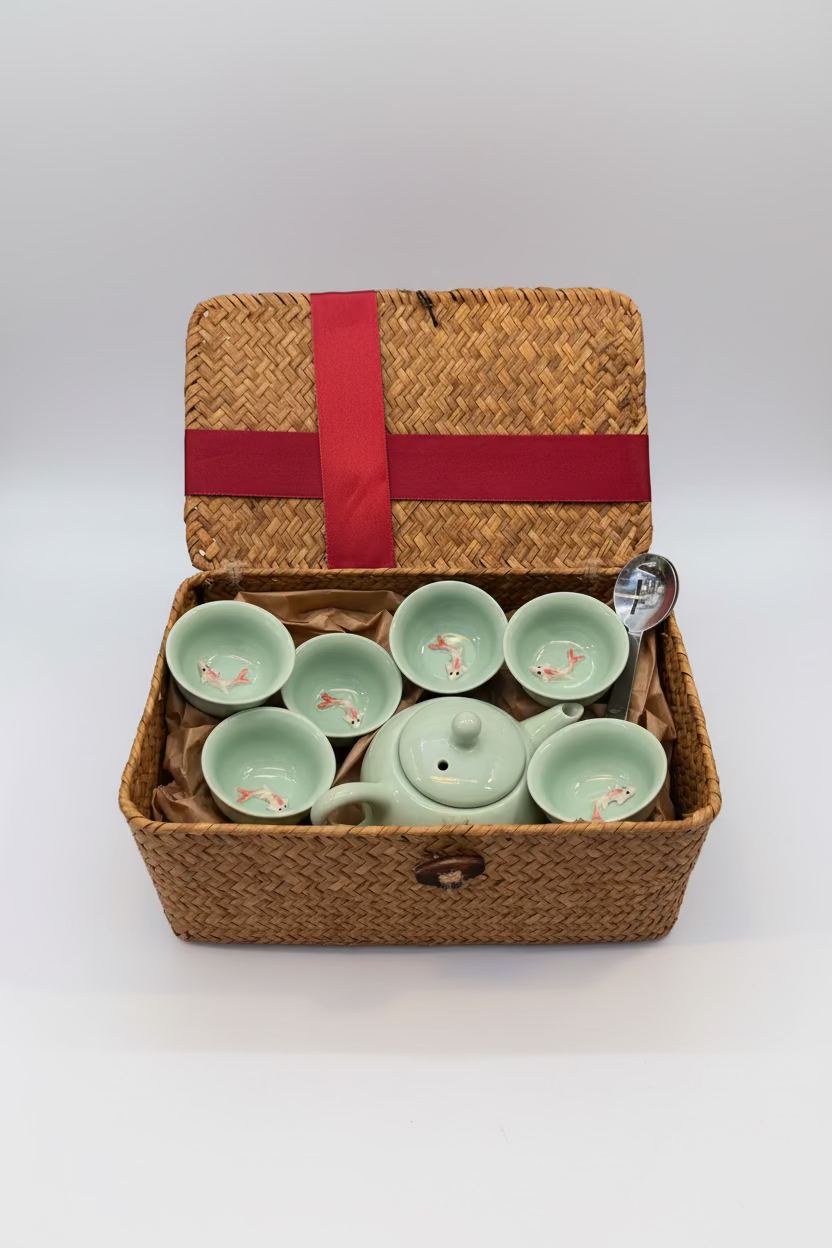 Handmade 3D Koi Fish Tea Set (6-Cup Set & Artisan Hamper)