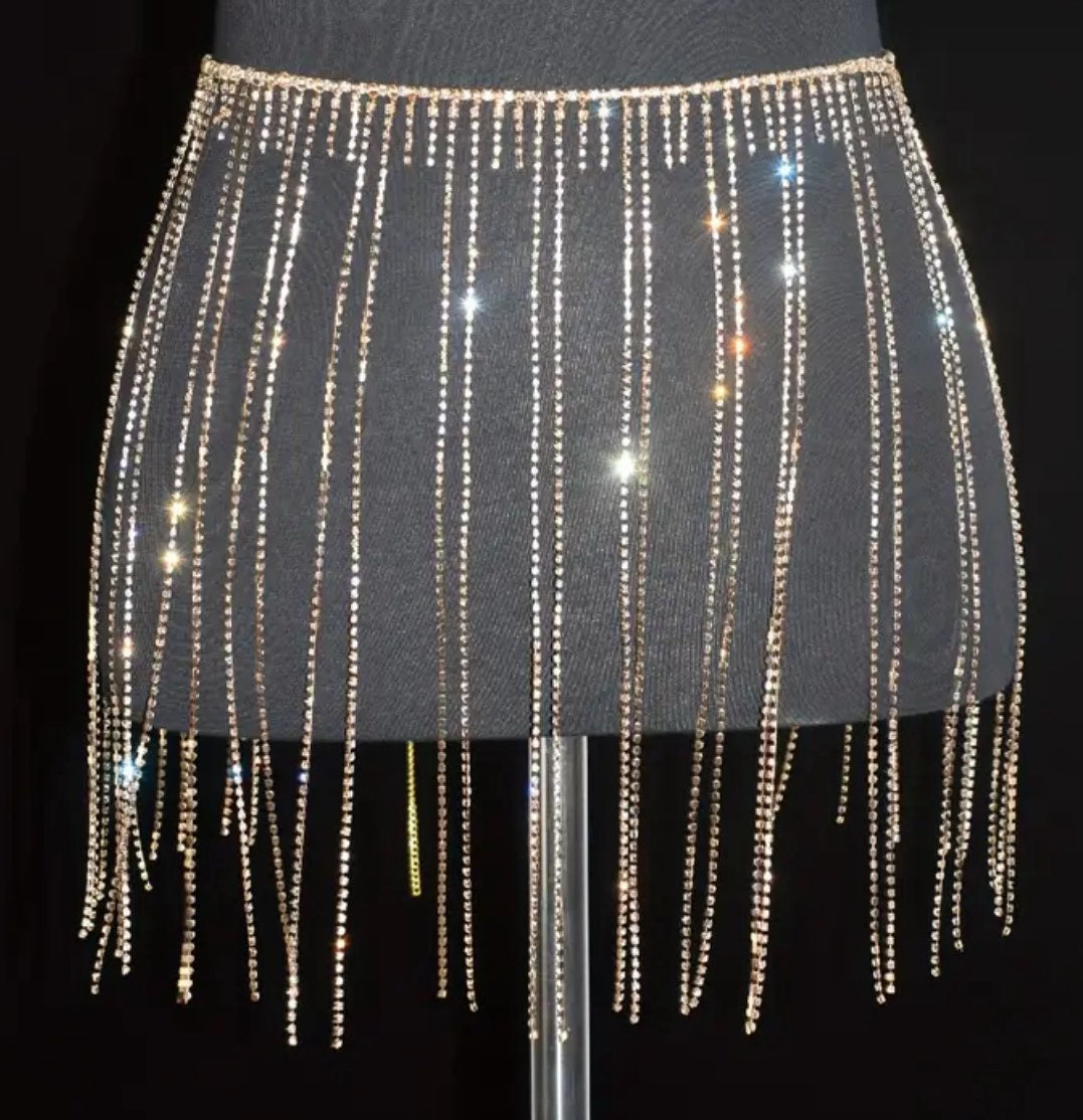 Silver diamonte tassel waist chains