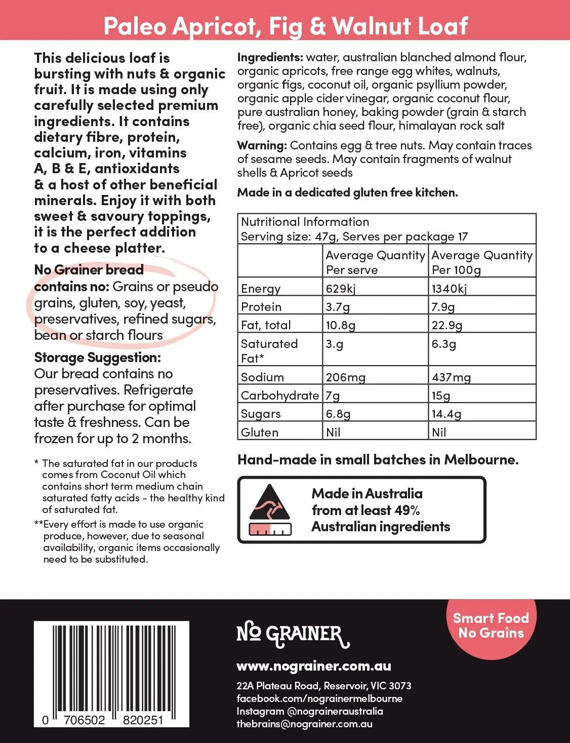 No Grainer Paleo Apricot, Fig & Walnut Loaf or Slice