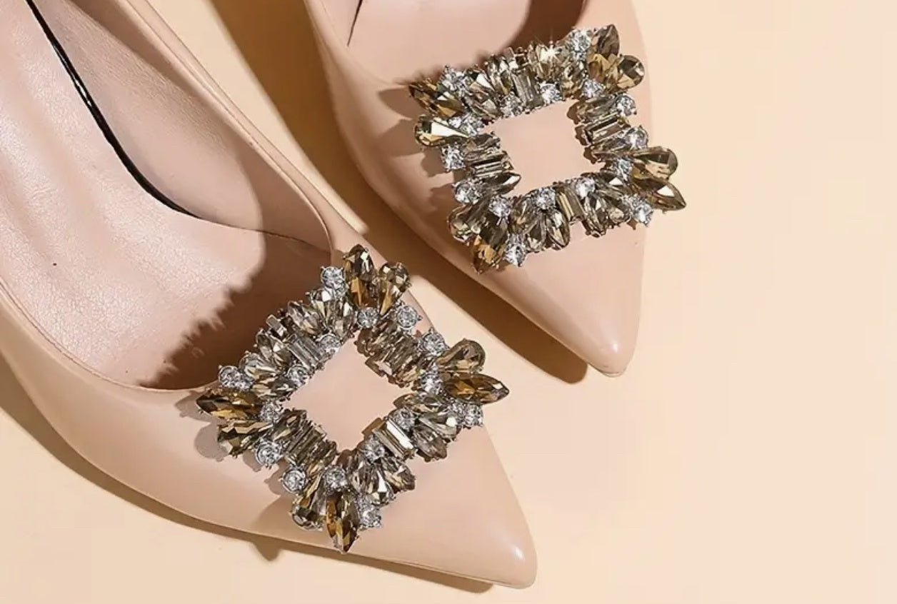 Large white diamonte shoe clips