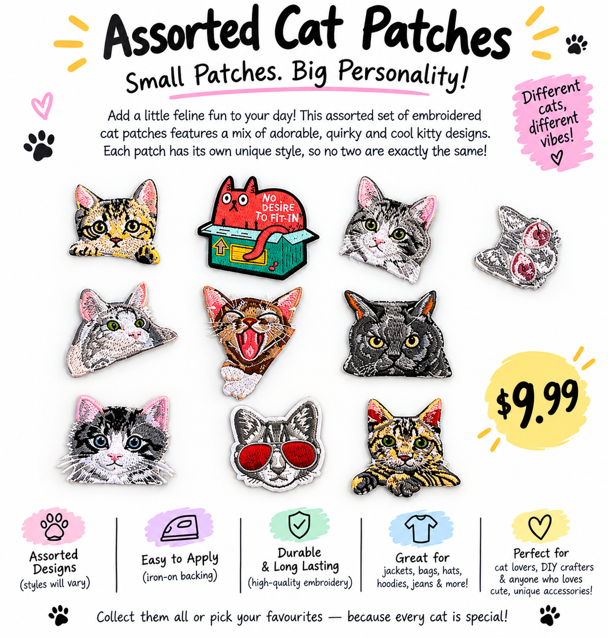 Assorted Cat Iron-On Patches
