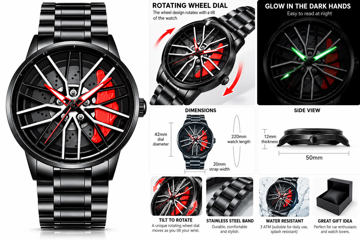 Rotating wheel watch features and dimensions