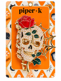 Piper K skull red rose metal claw hair clip white background