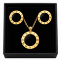 Gold plated Roman numeral necklace and earrings gift set with black centres in black box