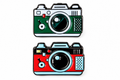 Green and red camera enamel metal pins