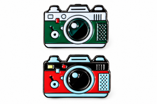 Green and red camera enamel metal pins