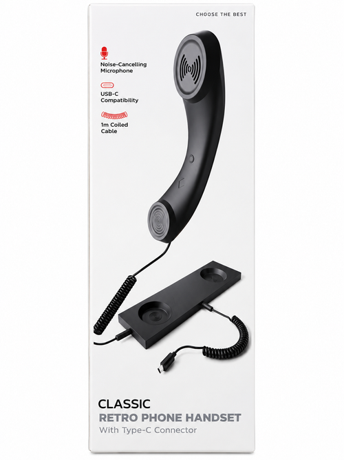 Black classic retro USB-C phone handset with stand