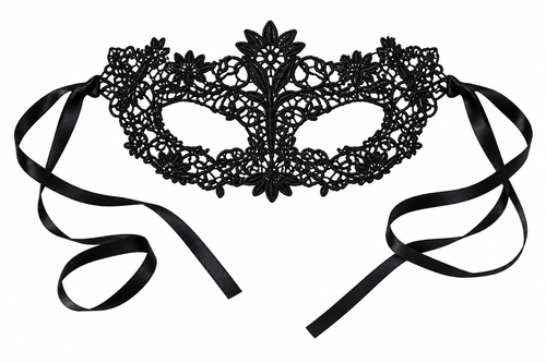 Black floral lace masquerade mask with satin ties
